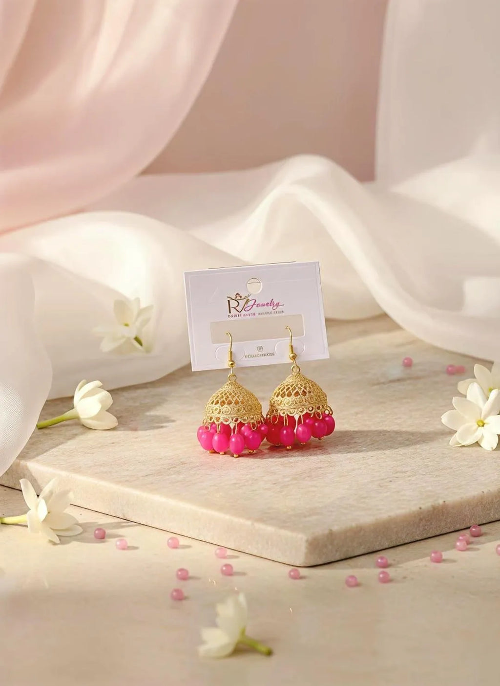 Fancy Gold Plated Crystal Jhumka for Women Wedding Partywear 2 Pcs