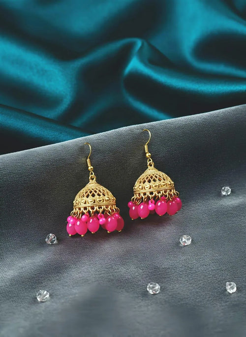 Fancy Gold Plated Crystal Jhumka for Women Wedding Partywear 2 Pcs