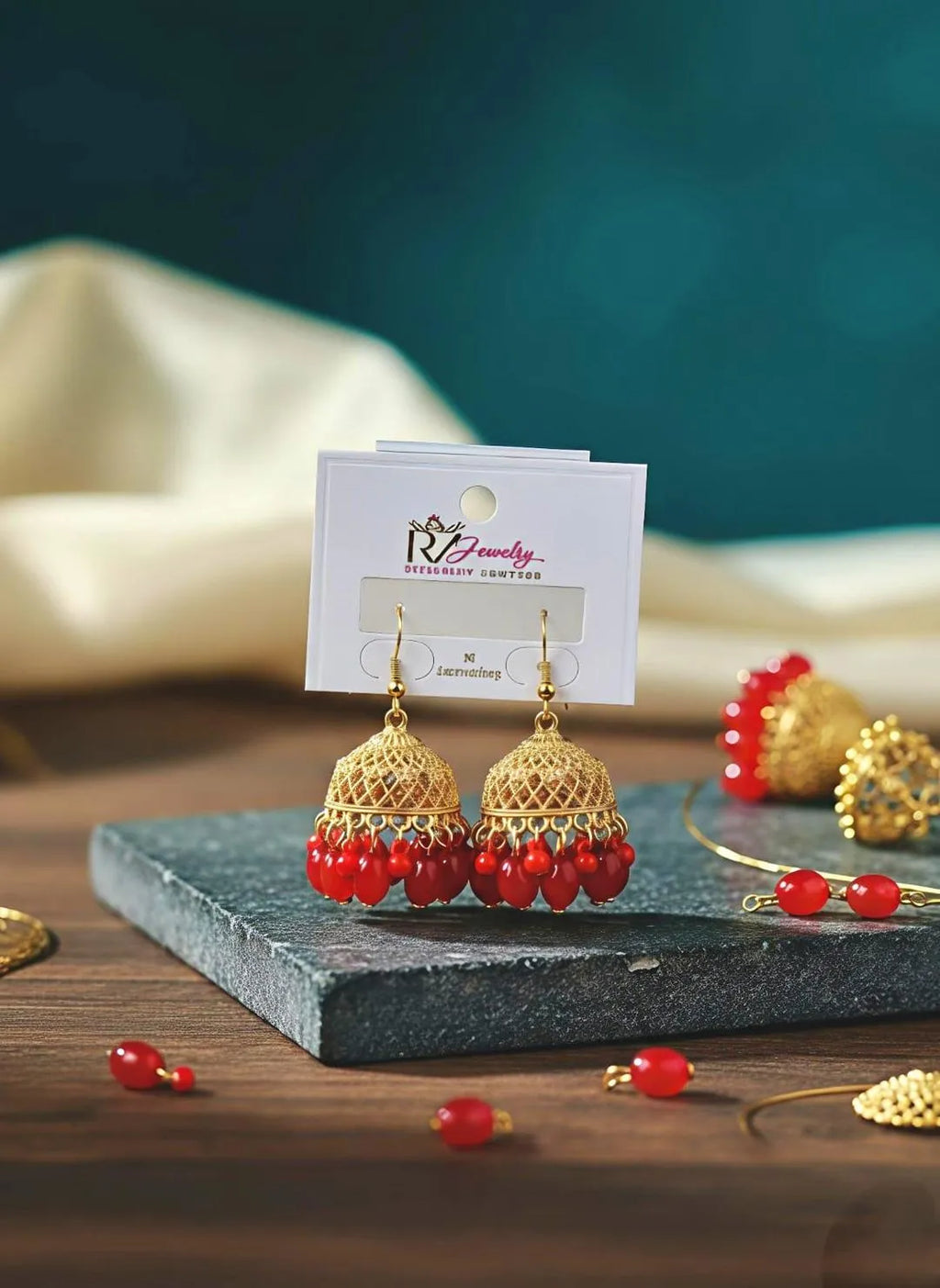 Fancy Gold Plated Crystal Jhumka for Women 2 Pcs