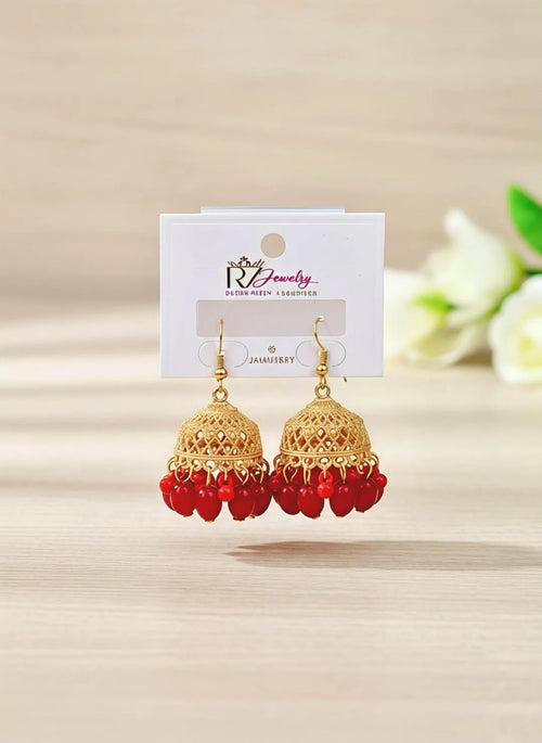 Fancy Gold Plated Crystal Jhumka for Women 2 Pcs