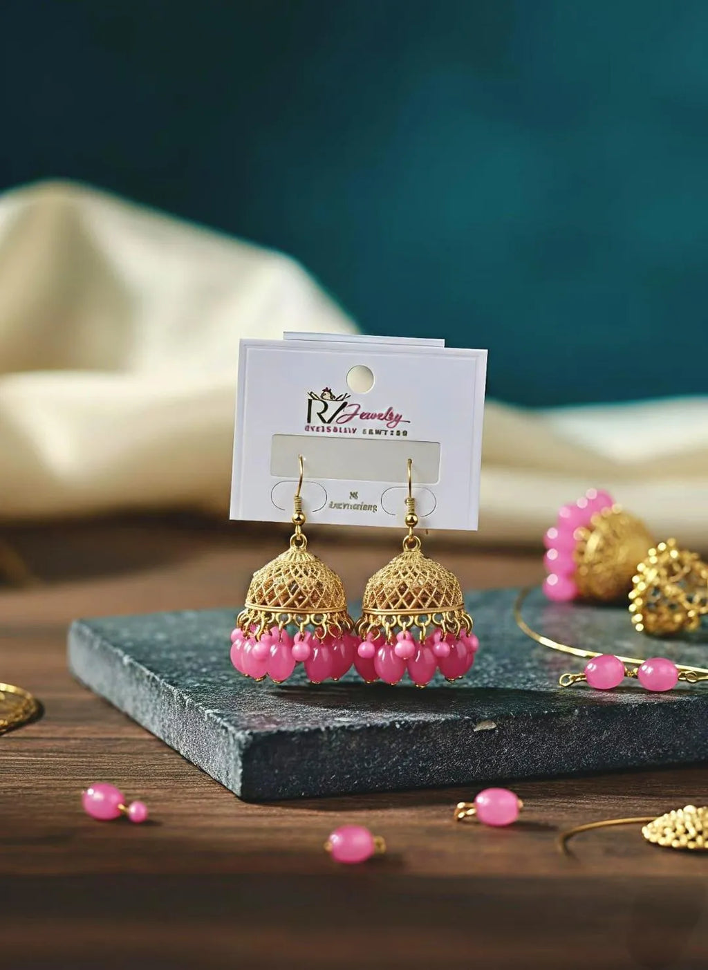 Golden Crystal Jhumka Earrings for Women Party Wear 2 Pcs