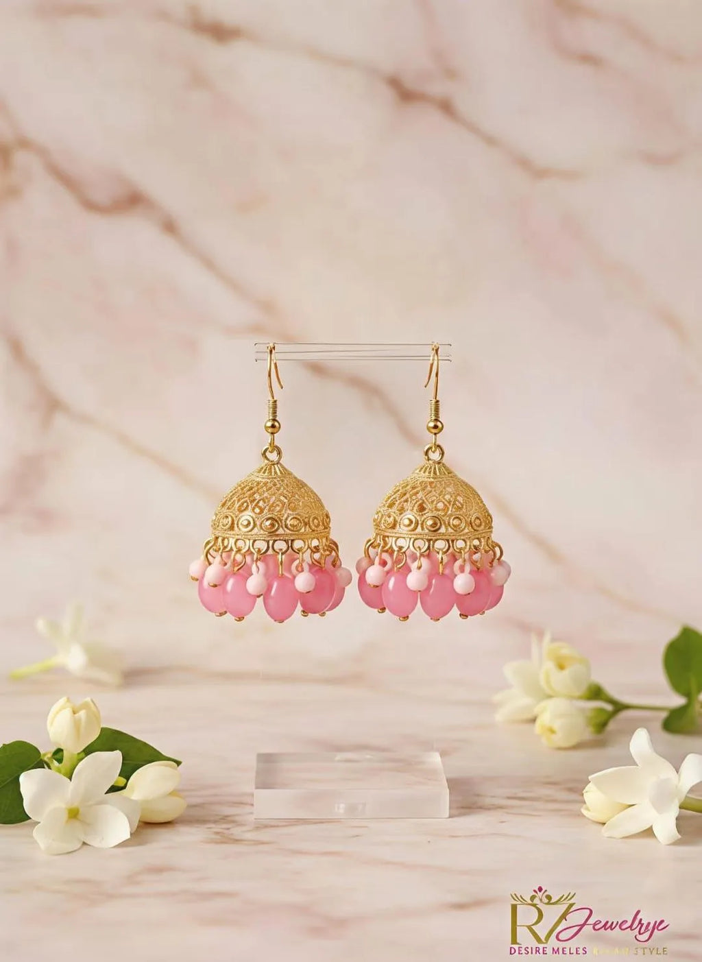 Golden Crystal Jhumka Earrings for Women Party Wear 2 Pcs