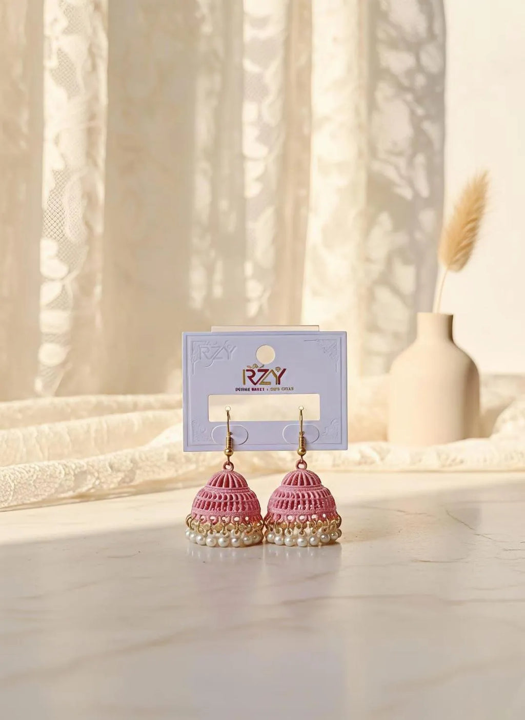 Golden Crystal Jhumka for Women Wedding Partywear 2 Pcs