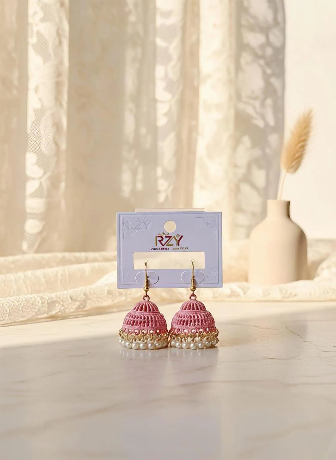 Golden Crystal Jhumka for Women Wedding Partywear 2 Pcs