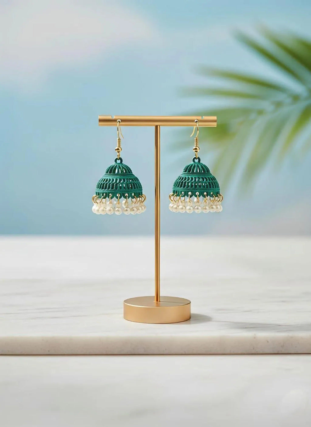 Green Gold Plated Jhumka Earrings for Women