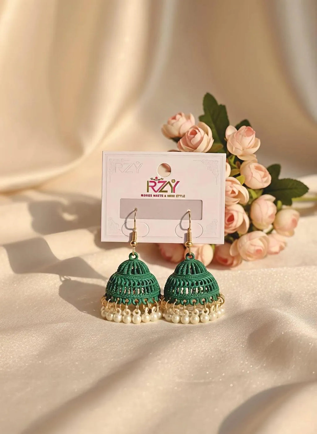 Green Gold Plated Jhumka Earrings for Women