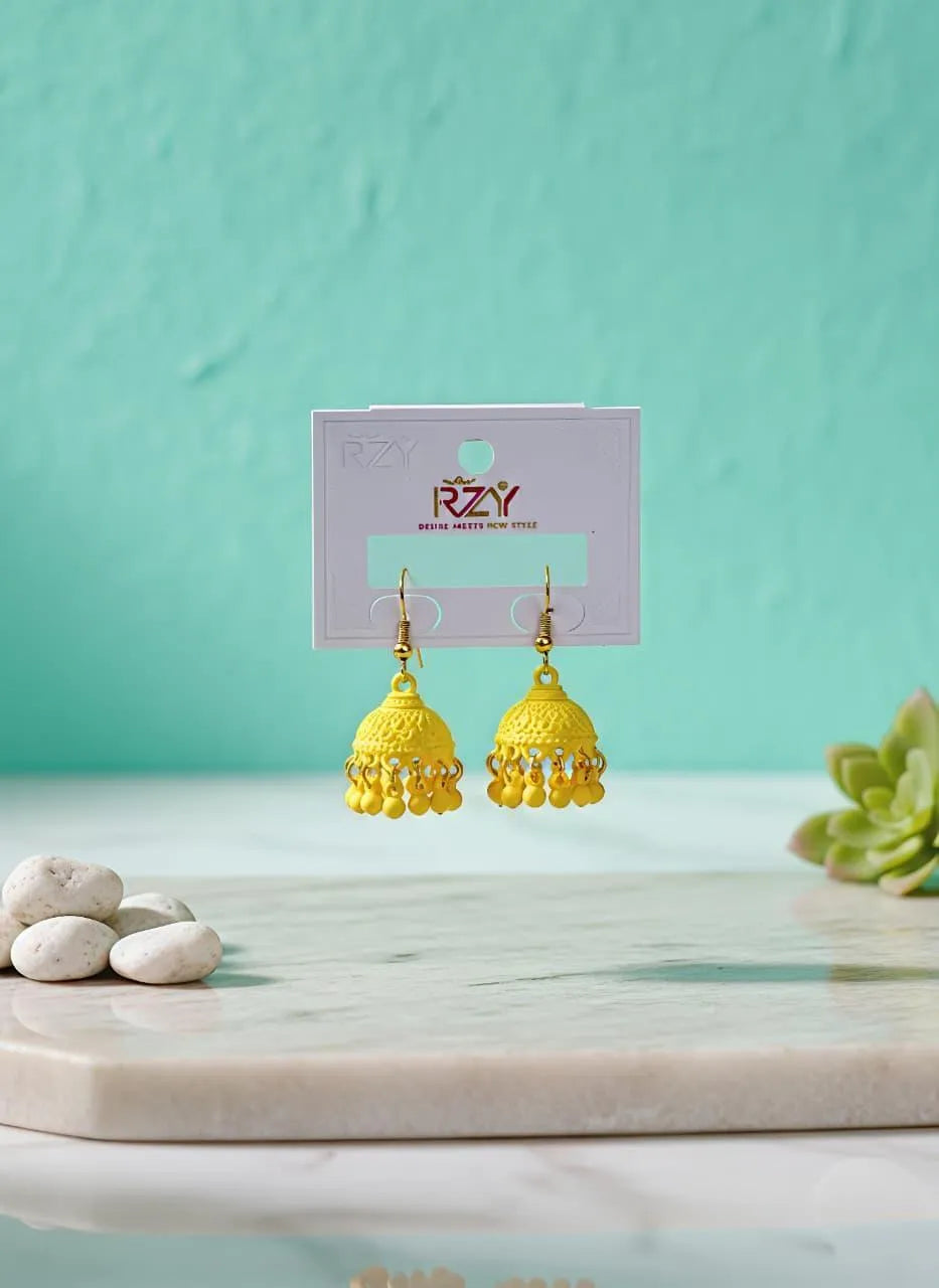 Matte Gold Plated Crystal Jhumka for Women Yellow 2Pcs