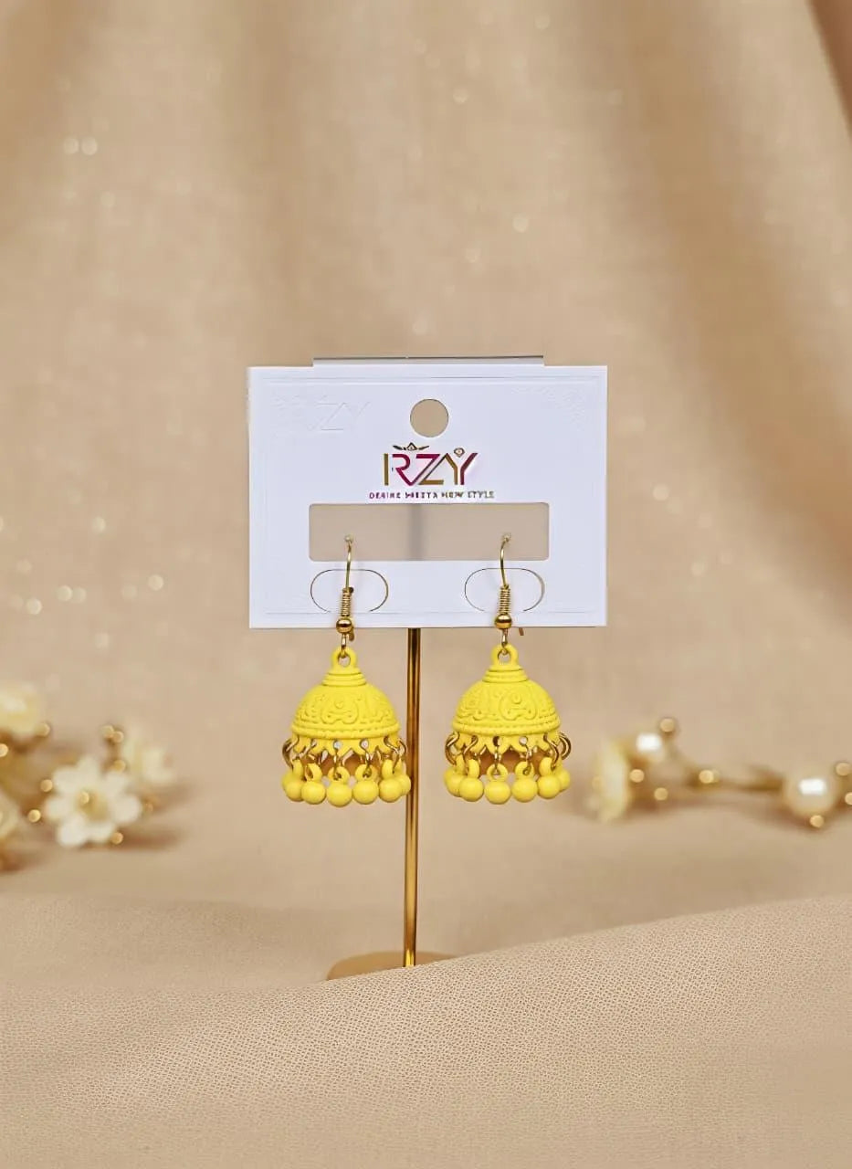Matte Gold Plated Crystal Jhumka for Women Yellow 2Pcs