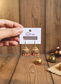 Gold Plated Crystal Jhumka Earrings for Women Brown 2 Pcs