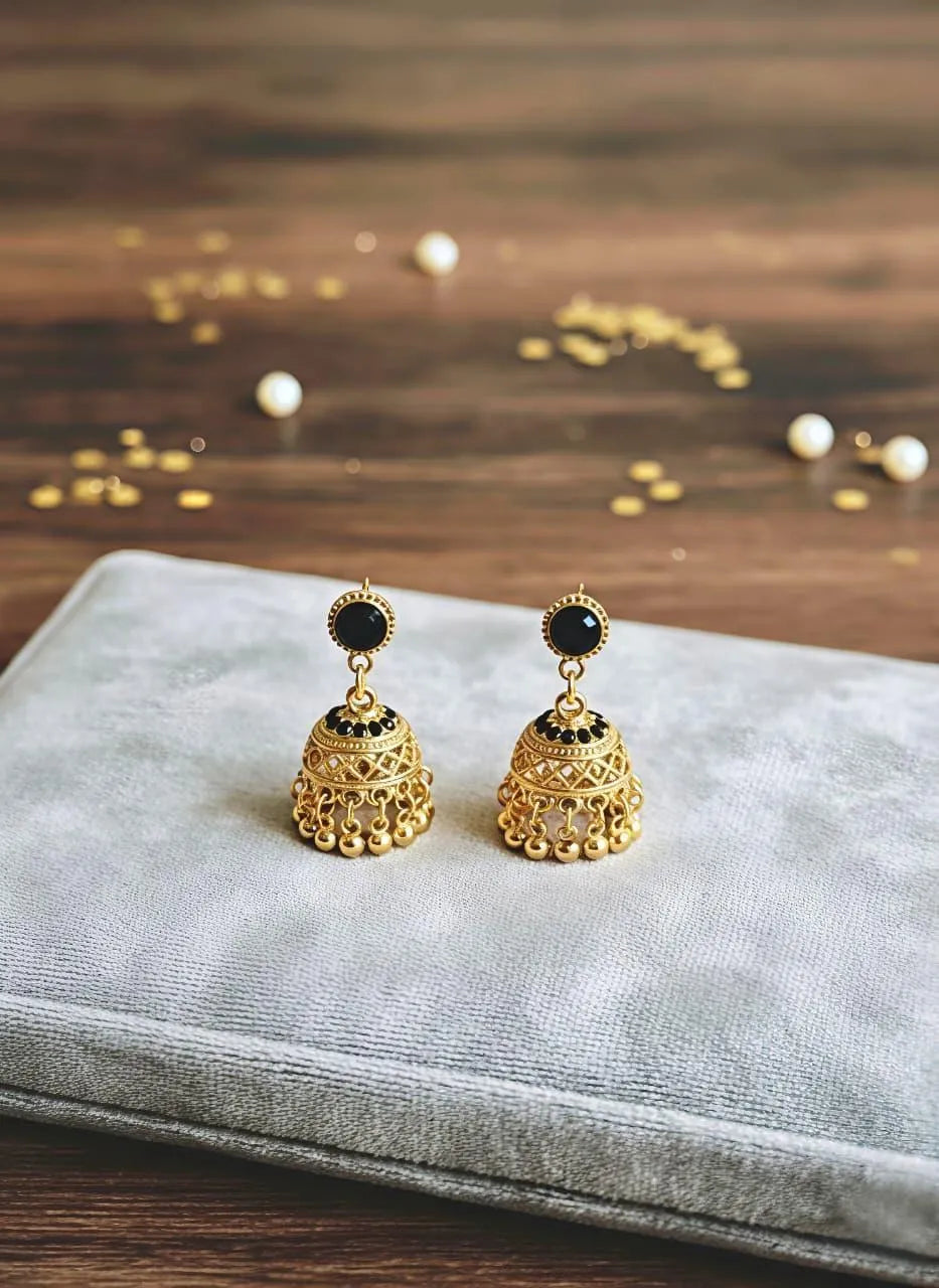 Funky Gold Plated Crystal Jhumka Earrings for Women 2 Pcs
