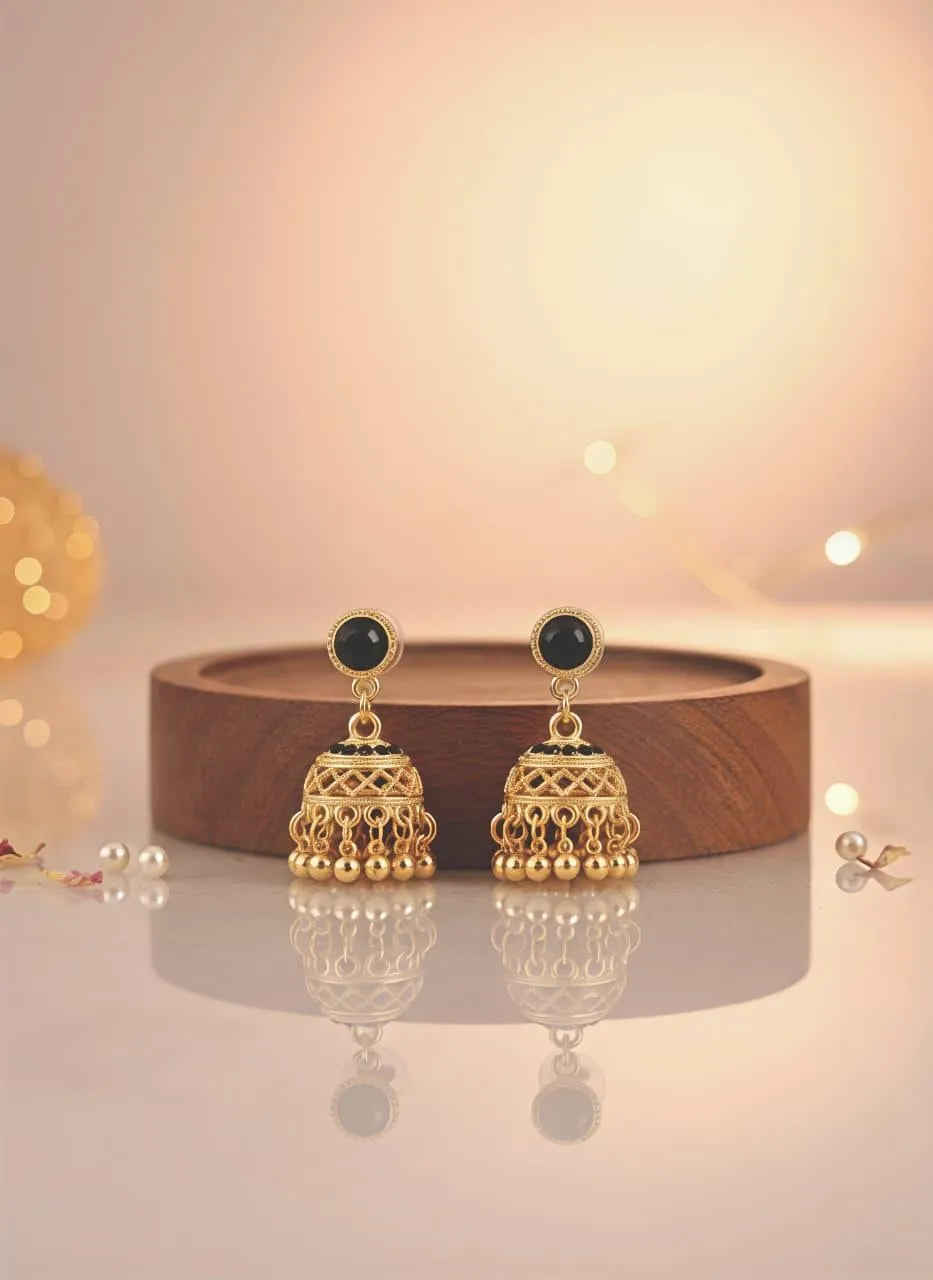 Funky Gold Plated Crystal Jhumka Earrings for Women 2 Pcs