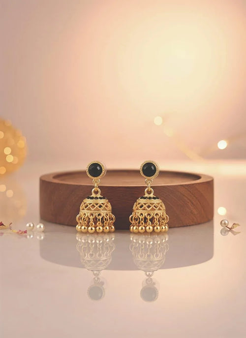 Funky Gold Plated Crystal Jhumka Earrings for Women 2 Pcs
