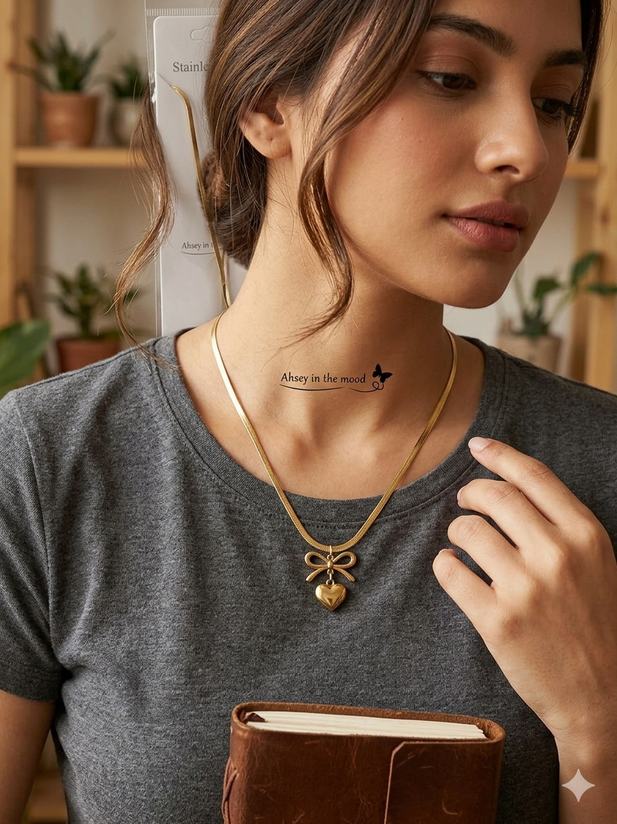 Elegant Bow & Heart Stainless Steel Gold-Plated Chain Necklace